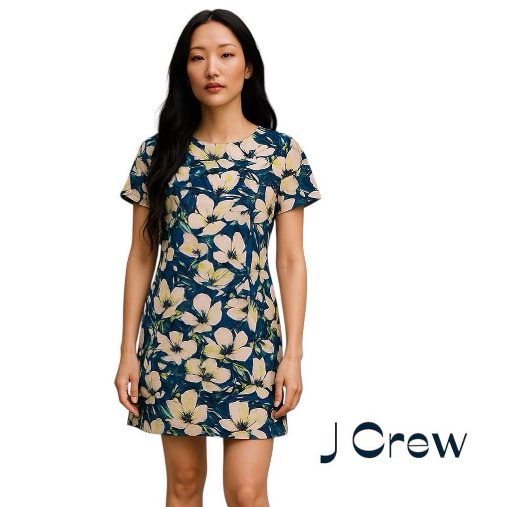 J Crew Blue Pink Green Floral Short Sleeve CottageCore Dress NWOT Size 2